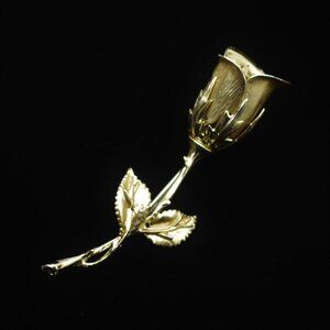 Vintage Rochelle Rose Brooch Gold Tone Rose Bud Flower Pin in Original Box